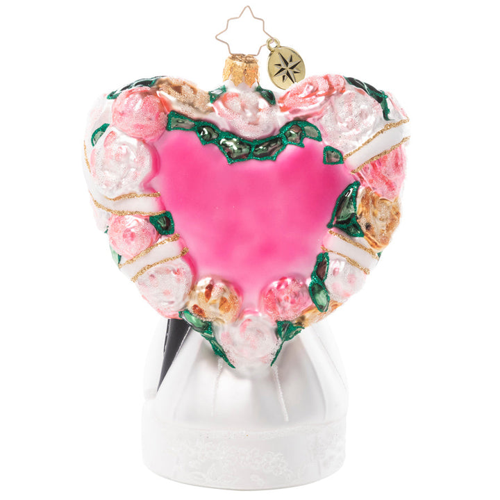 Back - Ornament Description - Love is in The Air: Just married! Honor the newlyweds in your life with this delightful heart-shaped ornament that celebrates new love.