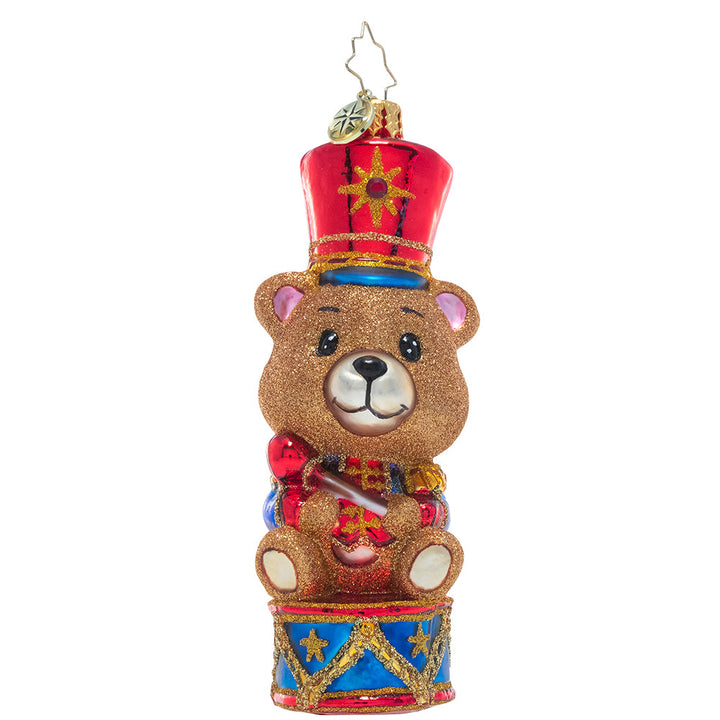 Front - Ornament Description - Tiny Teddy Drummer Boy: A-rum-pum-pum-pum! This adorable little drummer bear sits upon his drum, ready to play his way into your heart.
