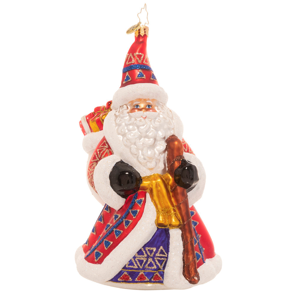 Front - Ornament Description - Christmas Tradition Stant: Christmastime is here and this ornately dressed Santa comes bearing gifts for good boys and girls. His lush, decorated robe puts a festive spin on his typical Santa suit.