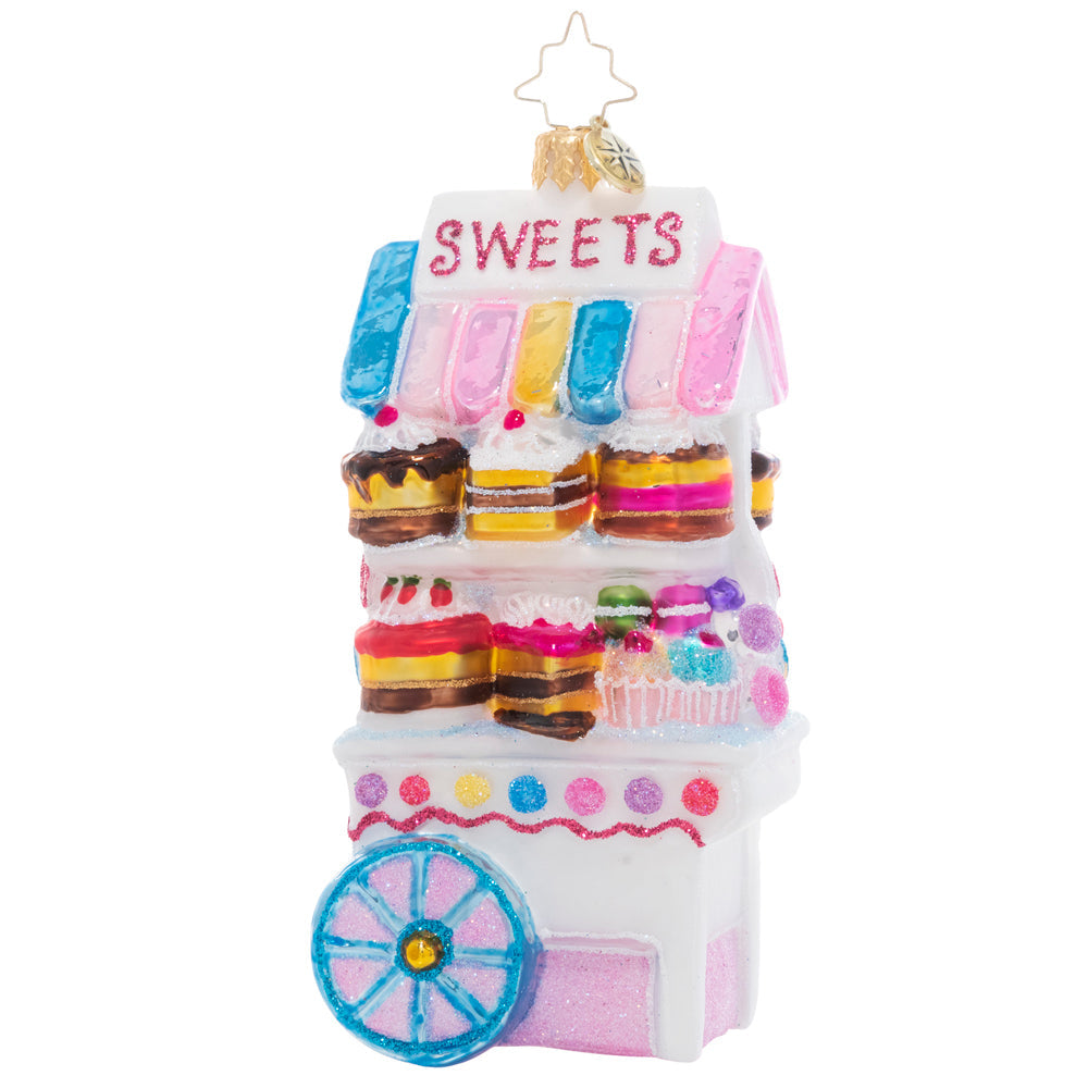 Front - Ornament Description - Sweets For Sale: It's the best time of the year – the holiday candy cart is open for business! Satisfy your sweet tooth with one of the tasty treats for sale, or get in the spirit of giving and share with a friend.