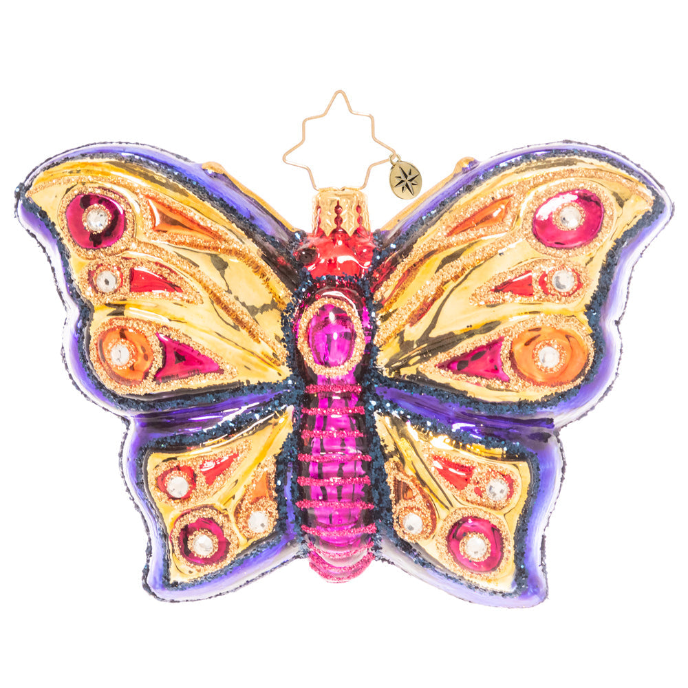 Front - Ornament Description - Wings Of Gold: Floating on gilded wings, this opulent jewel-toned butterfly ornament is as beautiful as it is delicate. Celebrate a unique miracle of nature's beauty with this eye-catching piece!
