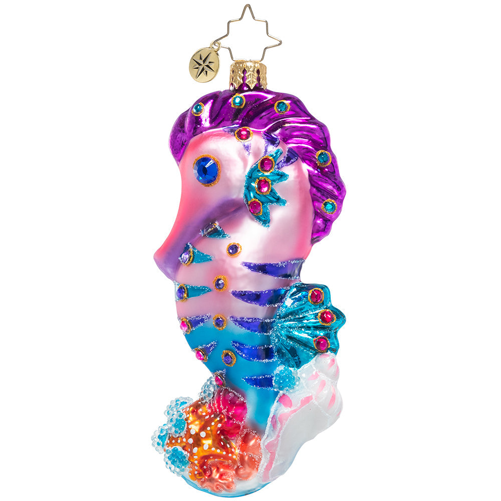Front - Ornament Description - Jewels of the Sea: Bring the beach home with this colorful and bubbly seahorse ornament! Painted in tropical brights and shimmering glitter accents, this tiny sea creature adds the sparkle of the shore to your Christmas tree.