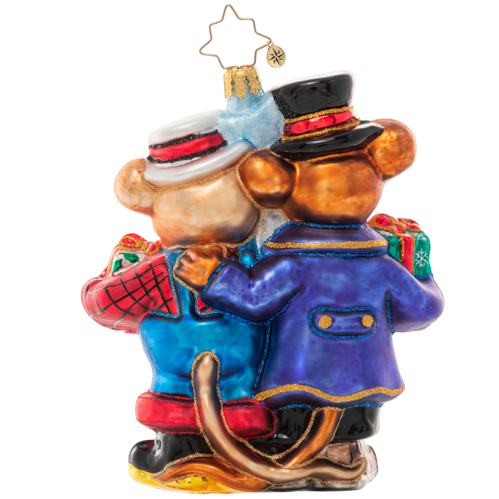 Front - Ornament Description - A "Tail" of Two Cities: You know what they say--opposites attract! A simple city mouse and his posh country cousin come together to share the holiday and remember that we're all more alike than we are different.
