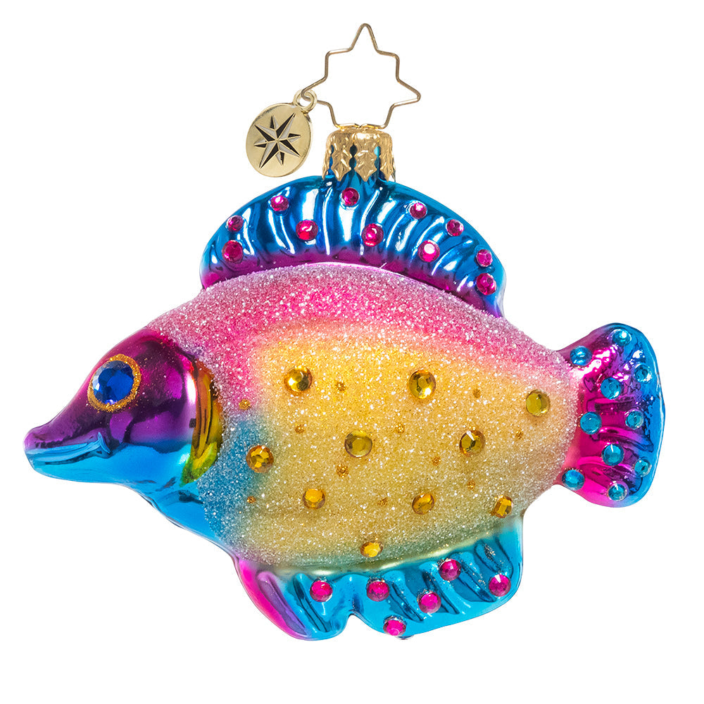 Ornaments - Description: Just keep swimming! Think of your favorite snorkeling memories and appreciate the unique rainbow of sea life in the tropics with this bold and bejeweled tropical fish ornament. 
