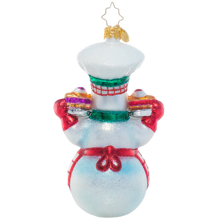 Back - Ornament Description - Jolly Baker Snowman: What's that delicious smell? It's Christmas pie, of course! This baker knows that one of the best parts of the holiday season is the sweet stuff – and sharing it with those we love!