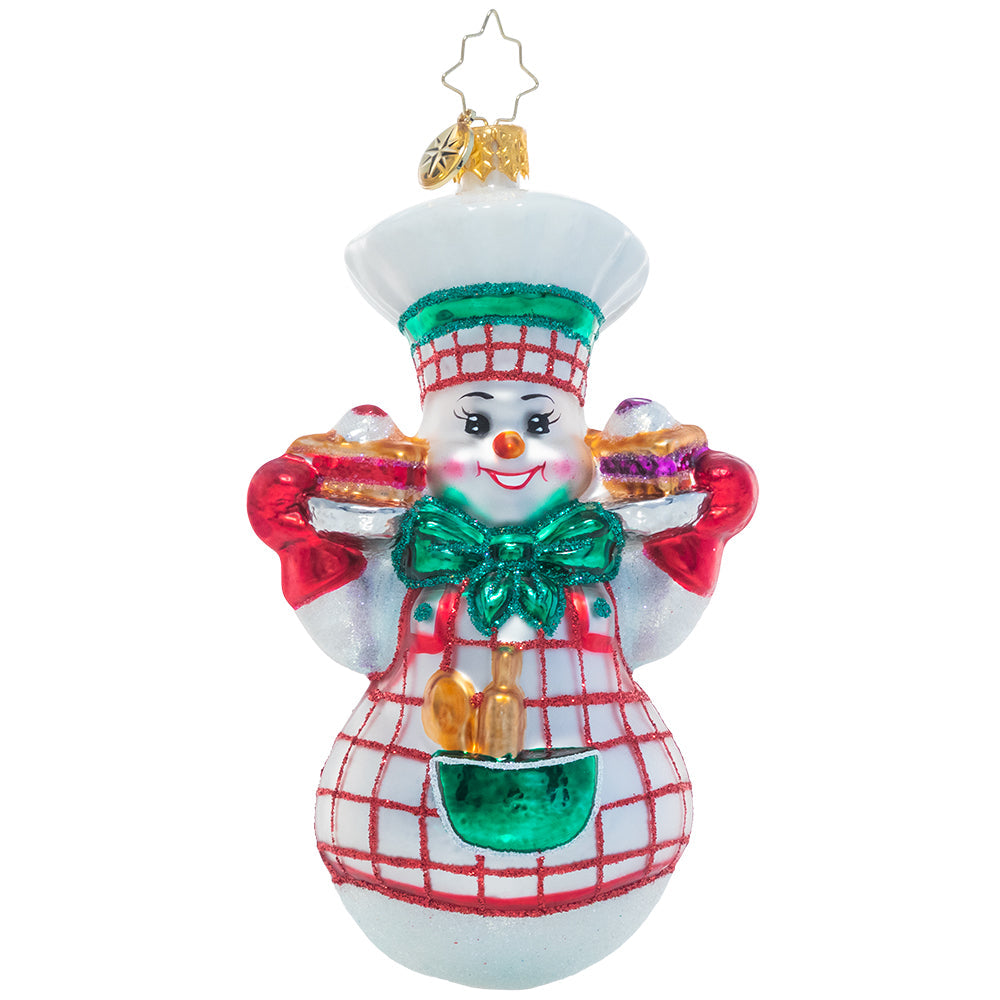 Front - Ornament Description - Jolly Baker Snowman: What's that delicious smell? It's Christmas pie, of course! This baker knows that one of the best parts of the holiday season is the sweet stuff – and sharing it with those we love!