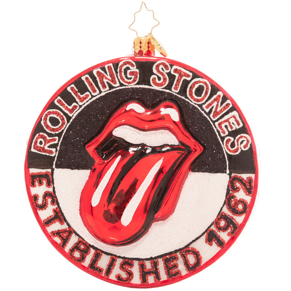 Ornament Description - 60 Years of the Stones: 60 never looked so good! Celebrate the Rolling Stones' milestone anniversary with this modern graphic disc ornament. Featuring their signature "Licks" logo on one side and a Union Jack on the other, this ornament celebrates the history and heritage of one of the most iconic bands in rock n' roll.