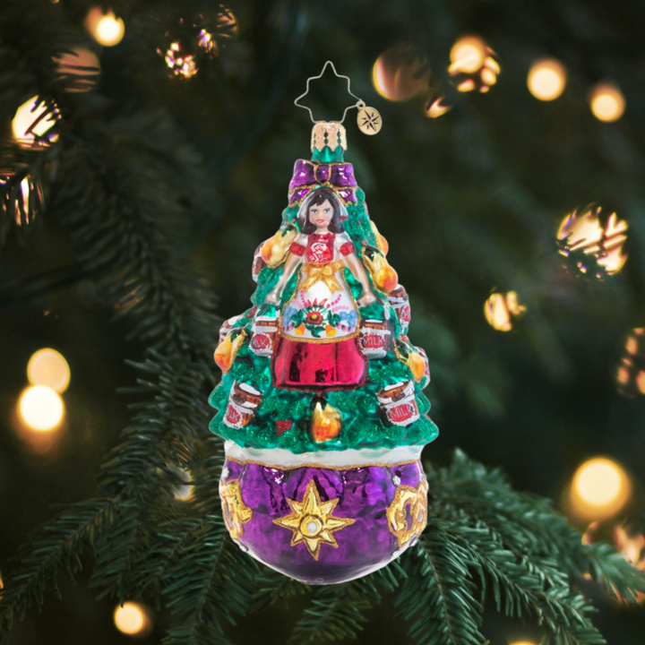 Ornament Description - Eight Maids-A-Milking: On the eighth day of Christmas, my true love gave to me…a very merry milk maid! She's been working octuple-time to keep up with her duties!