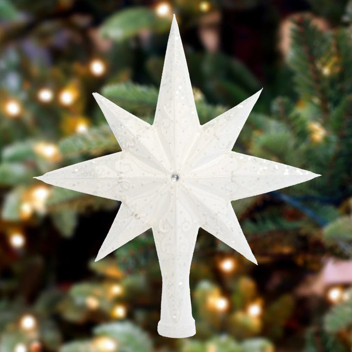 Finial Description - Pearl Stellar Finial: A classical pearl stellar is the perfect topper for your majestic evergreen. May it be the crown adorning your dazzling ornament collection!