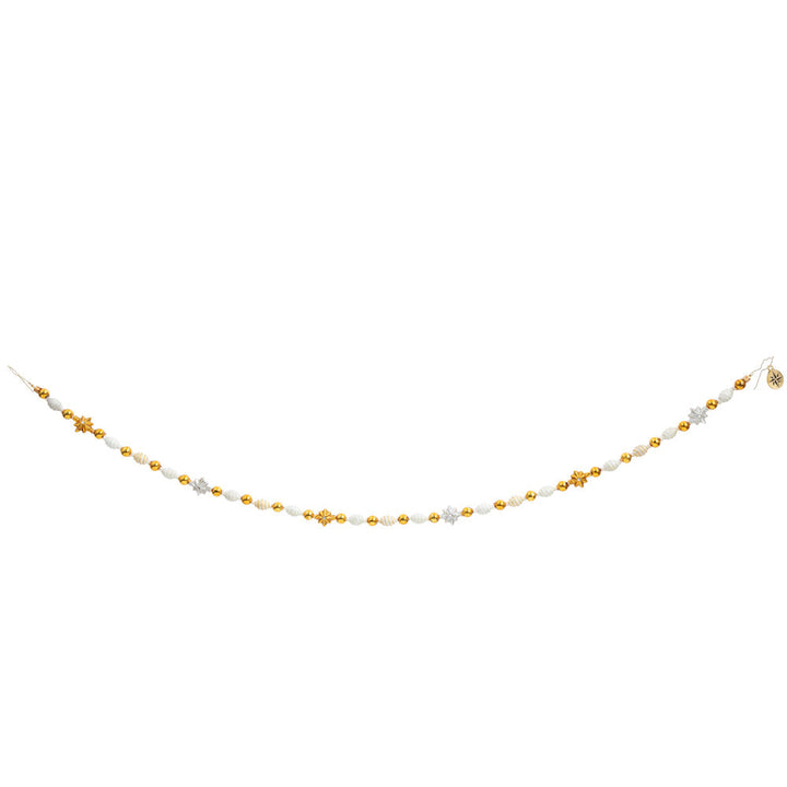 Trim - Description: Silver and gold, silver and gold, everyone wishes for silver and gold! Make those Christmas wishes come true with this glimmering garland strung from assorted metallic gold and silver beads.