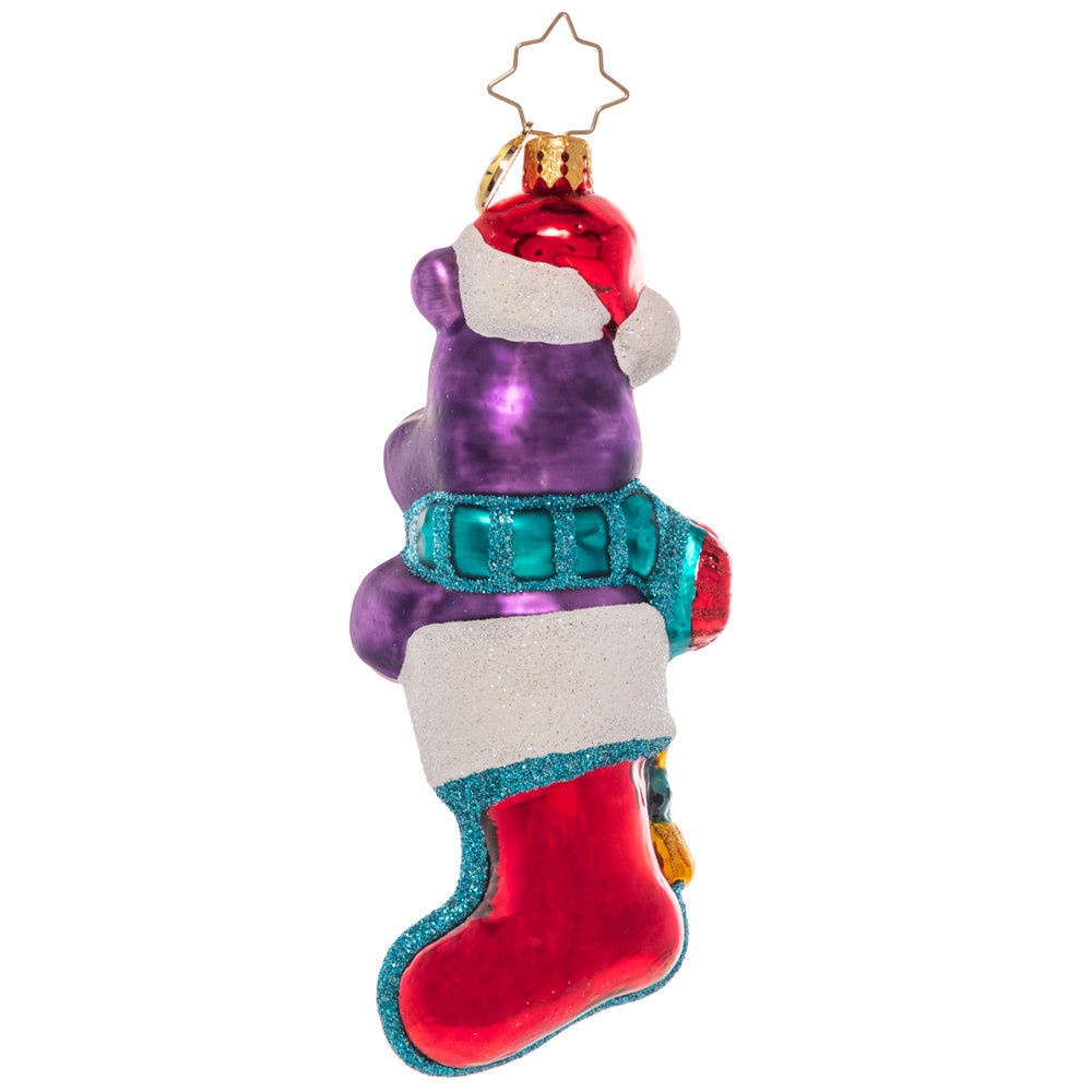 Back - Ornament Description - Big Baby's First Christmas: Who wouldn't want a hippopotamus for Christmas? Celebrate the arrival of the new baby in your life with this adorable purple baby hippopotamus – he's the perfect stocking stuffer!