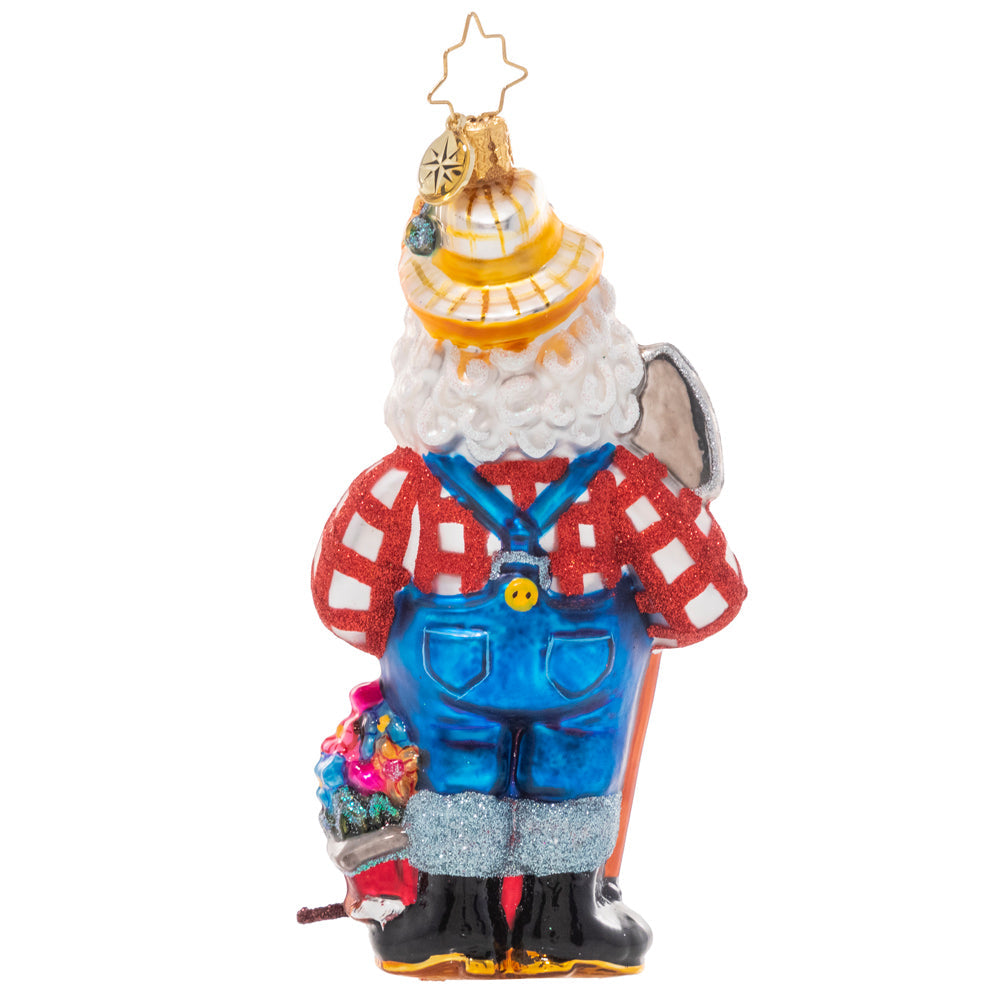 Back - Ornament Description - Santa's Garden: Christmas might be Santa's favorite season, but Spring is definitely a close second! After lovingly tending to his flower patch for weeks and weeks, he stands proudly with his blooming garden bounty, ready to share with friends.