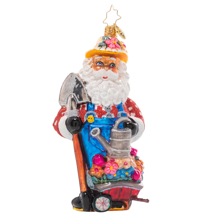 Front - Ornament Description - Santa's Garden: Christmas might be Santa's favorite season, but Spring is definitely a close second! After lovingly tending to his flower patch for weeks and weeks, he stands proudly with his blooming garden bounty, ready to share with friends.