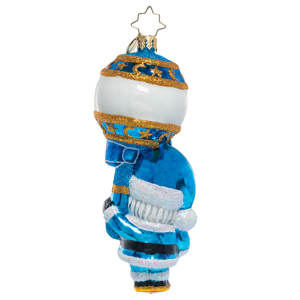 Back - Ornament Description - First Christmas Rattle: Baby Blue: It's a boy! Commemorate baby's first Christmas with this sweet Santa keepsake.