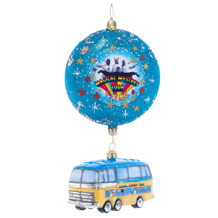 Ornament Description - A Tour to Top the Charts: All aboard! Go for a ride with this colorful Beatles bauble featuring their iconic blue and yellow tour bus. To gift or to keep, this fun piece is a perfect addition to add some Magical Mystery to any fan's ornament collection!