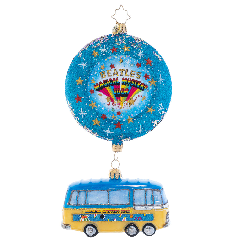 Ornament Description - A Tour to Top the Charts: All aboard! Go for a ride with this colorful Beatles bauble featuring their iconic blue and yellow tour bus. To gift or to keep, this fun piece is a perfect addition to add some Magical Mystery to any fan's ornament collection!