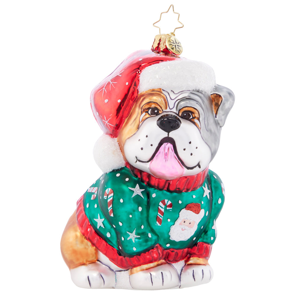 Front - Ornament Description - Man's Best Friend!: In a charming chunky Christmas sweater, this bulldog buddy is ready to celebrate the holidays with his human best friends!