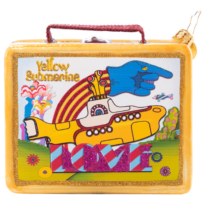 Back - Ornament Description - Let's Do Lunch: Fashioned after the classic tin lunch boxes of yesteryear and featuring colorful scenes from Yellow Submarine, this playful piece packs a powerful punch of nostalgia. Is it lunchtime yet?
