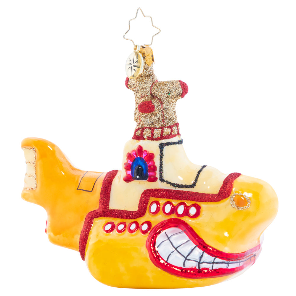 Ornament Description - All Smiles Sub: It may be yellow, but it's anything but mellow! The trusty sub of music's favorite foursome is all shined up and ready for a groovy mission to Pepperland; it's the perfect conversation starter for any Beatles fan's ornament collection.