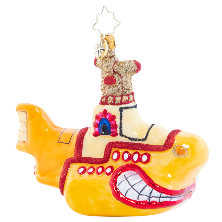 Ornament Description - All Smiles Sub: It may be yellow, but it's anything but mellow! The trusty sub of music's favorite foursome is all shined up and ready for a groovy mission to Pepperland; it's the perfect conversation starter for any Beatles fan's ornament collection.