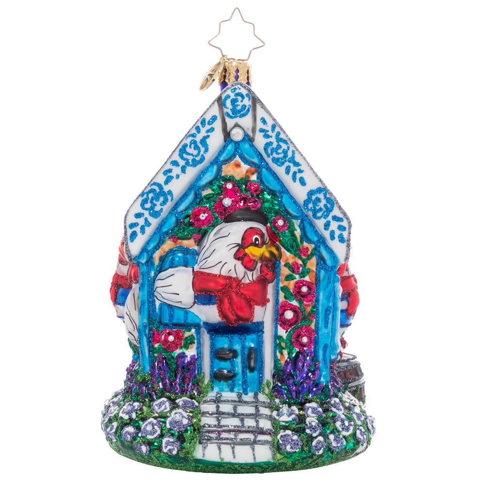 Front - Ornament Description - Henhouse Holidays: On the third day of Christmas, my true love gave to me...The third piece in our Ornament of the Month collection! Featuring a trio of French feathered friends who are right at home in their cozy henhouse, this ornament helps bring the traditional Christmas carol to life!