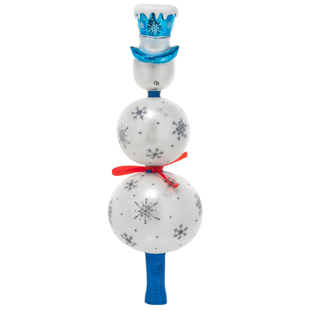 Back - Finial Description - Splendid Snowman Finial: This festive snowman has been promoted to tree-topper this year! Put this jolly fellow atop the tree, he'll be sure to keep things cool.