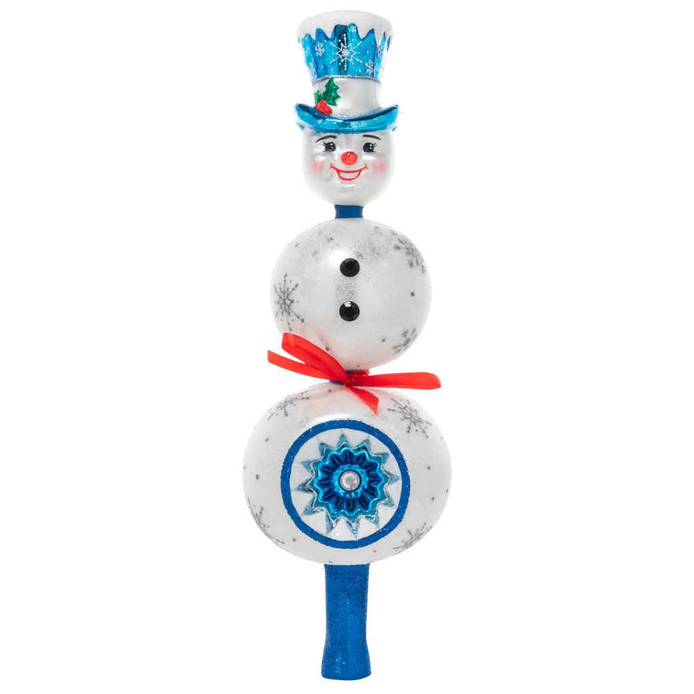 Front - Finial Description - Splendid Snowman Finial: This festive snowman has been promoted to tree-topper this year! Put this jolly fellow atop the tree, he'll be sure to keep things cool.