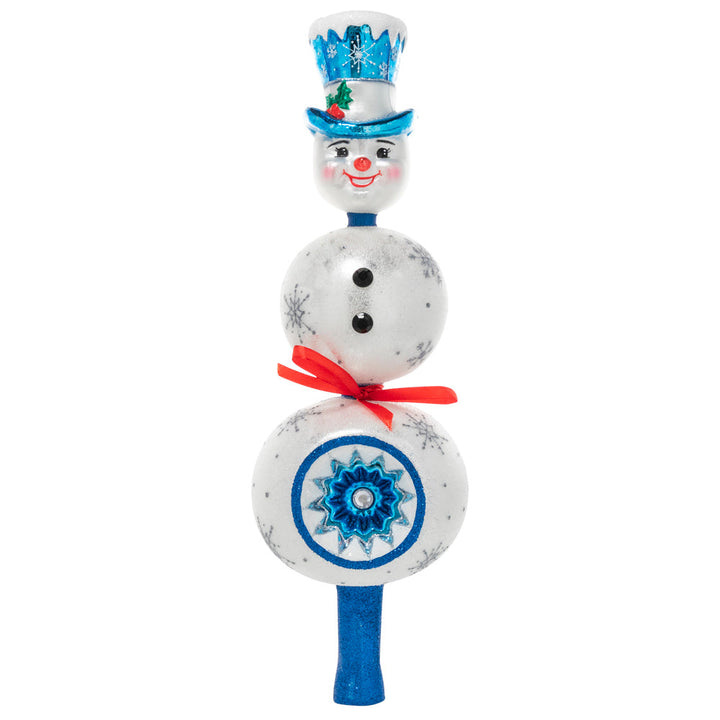 Front - Finial Description - Splendid Snowman Finial: This festive snowman has been promoted to tree-topper this year! Put this jolly fellow atop the tree, he'll be sure to keep things cool.