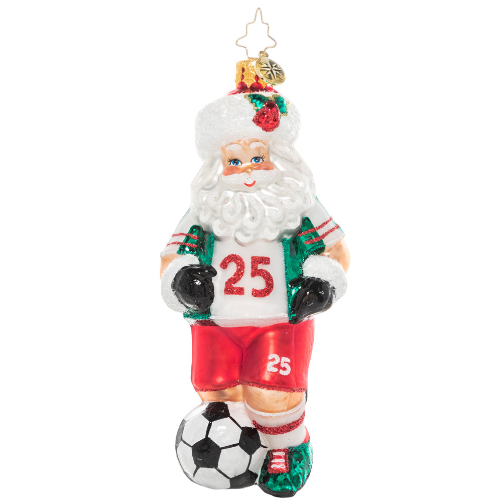 Front - Ornament Description - Kick it Like Kringle: Go, Santa, Go! In the off season, St. Nick stays fit by playing soccer with the elves. Cheer him on with this festive, sporty ornament.
