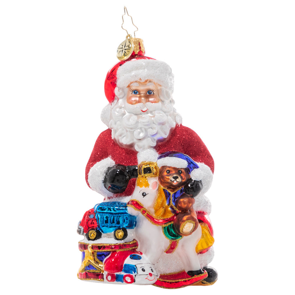 Front - Ornament Description - Santa's Ton Of Toys: Santa looks perfectly prepared with his massive pile of toys for good little girls and boys! This traditional Santa is sure to delight!