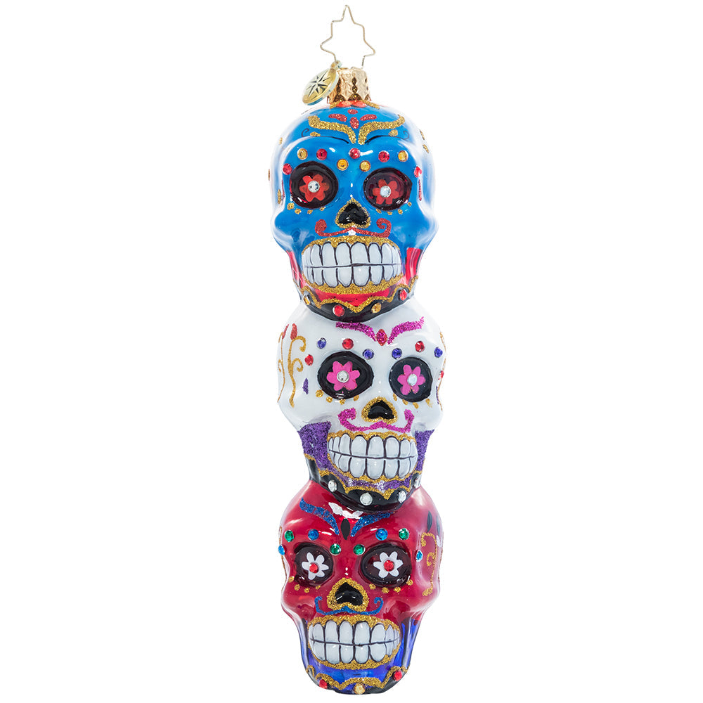 Front - Ornament Description - Spooky Sugar Skulls: Triple the tricks, triple the treats! Trim your Halloween tree with this trio of colorful stacked sugar skulls.