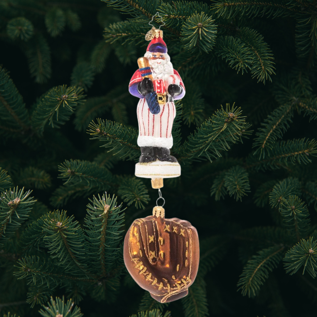 Ornament Description - Slugger Santa: Batter up! Santa's suited up and ready to play ball for the North Pole team. Perfect for the baseball fan in your life, this piece is sure to be a home run gift!