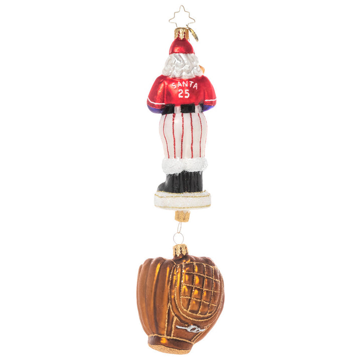 Back - Ornament Description - Slugger Santa: Batter up! Santa's suited up and ready to play ball for the North Pole team. Perfect for the baseball fan in your life, this piece is sure to be a home run gift!