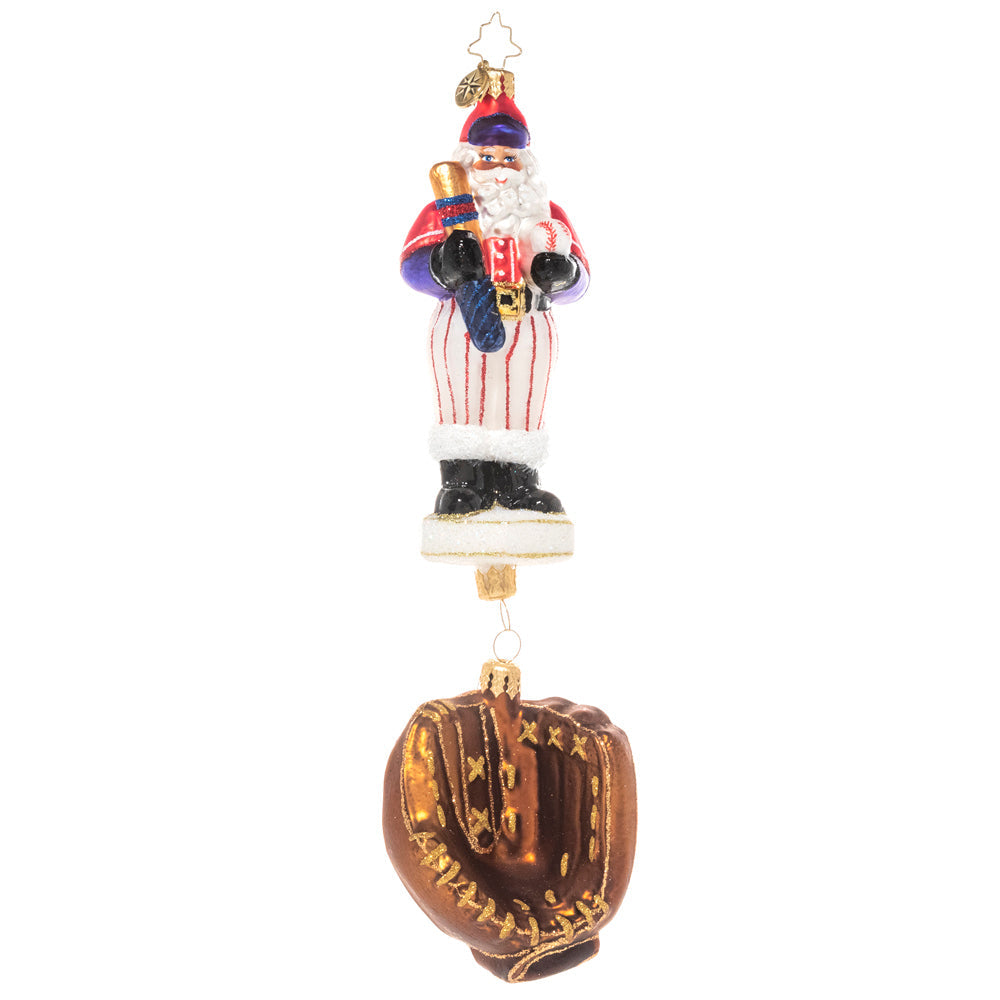 Front - Ornament Description - Slugger Santa: Batter up! Santa's suited up and ready to play ball for the North Pole team. Perfect for the baseball fan in your life, this piece is sure to be a home run gift!