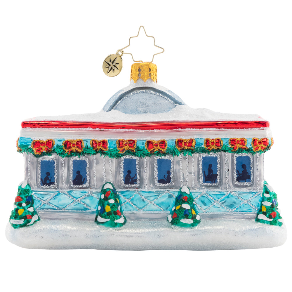 Back - Ornament Description - Christmas at the Diner: Who's up for a malted milkshake and some fries? Add a refreshingly retro twist to your tree with this classic Christmas diner ornament.