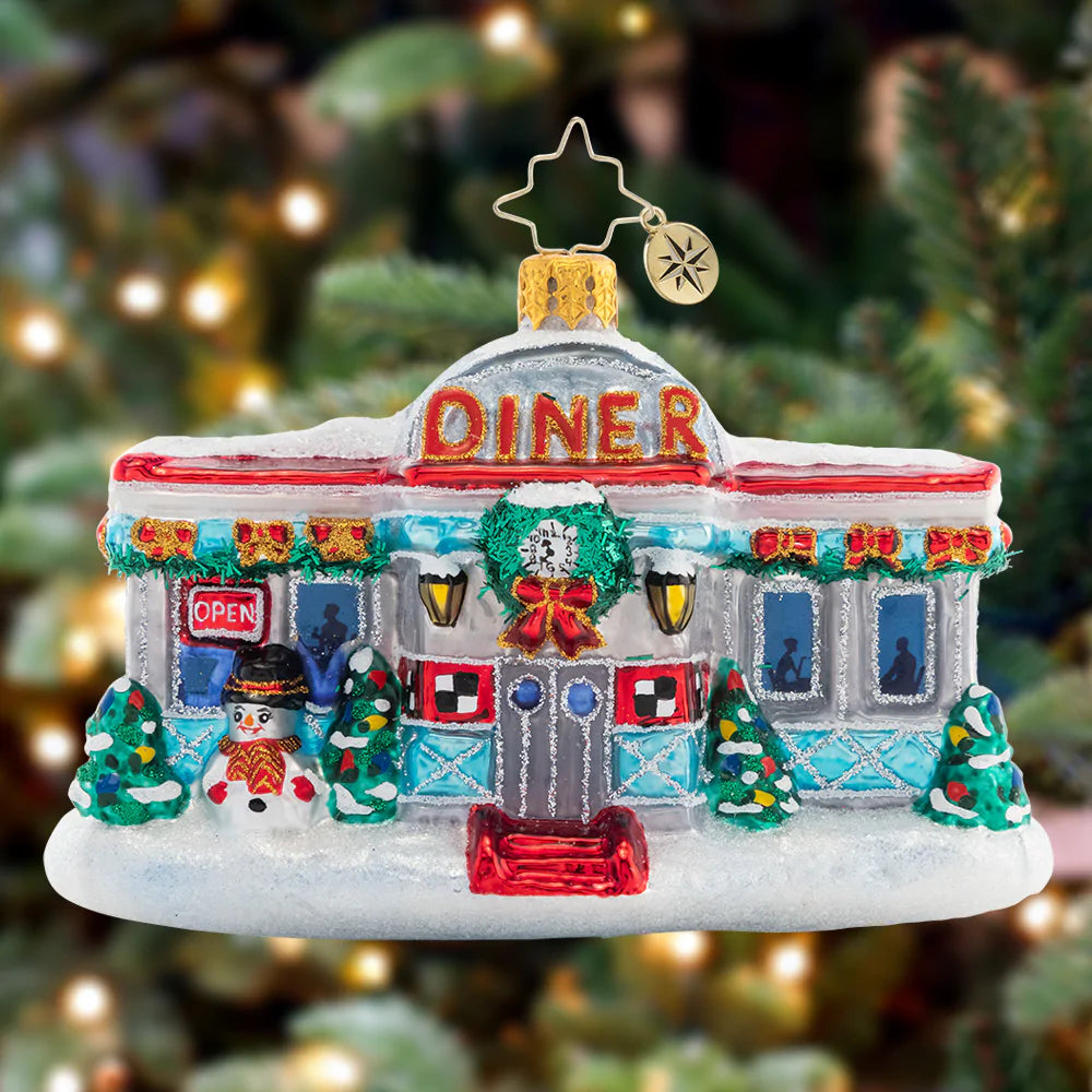 Ornament Description - Christmas at the Diner: Who's up for a malted milkshake and some fries? Add a refreshingly retro twist to your tree with this classic Christmas diner ornament.