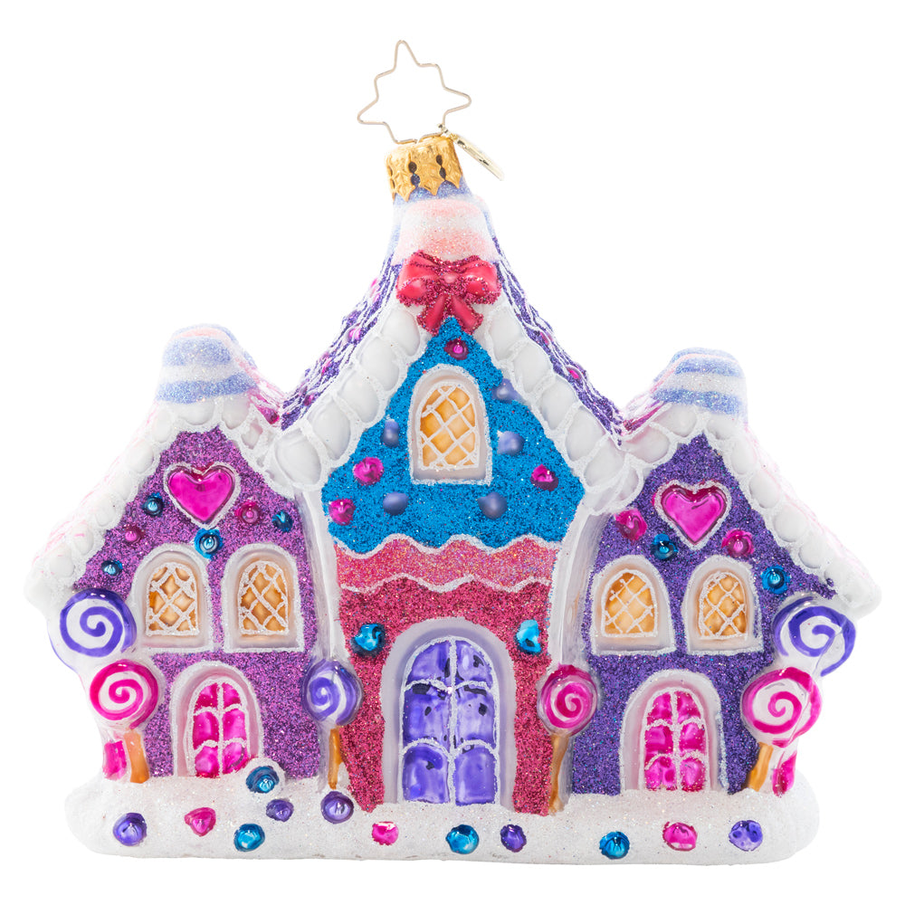 Front - Ornament Description - Candy Cane Lane: With sweet sprinkles and gumdrops galore, this cluster of candy houses makes the perfect addition to any neighborhood – and your Christmas tree!