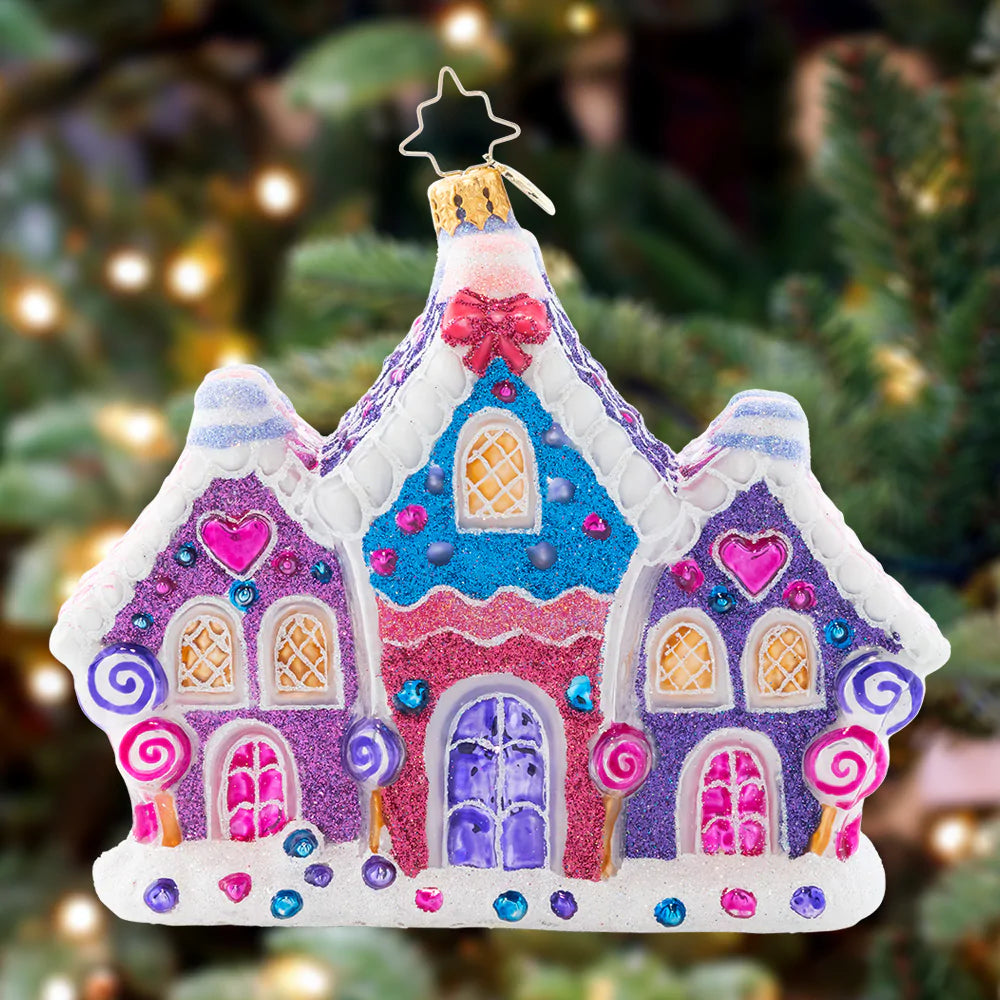 Ornament Description - Candy Cane Lane: With sweet sprinkles and gumdrops galore, this cluster of candy houses makes the perfect addition to any neighborhood – and your Christmas tree!