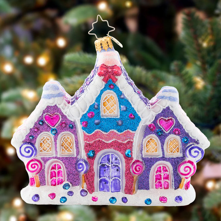 Ornament Description - Candy Cane Lane: With sweet sprinkles and gumdrops galore, this cluster of candy houses makes the perfect addition to any neighborhood – and your Christmas tree!