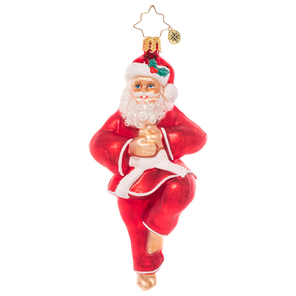 Front - Ornament Description - Kung Fu Claus: Santa spends a lot of time stressing out about his very important job, and eating milk and cookies. To keep his body and mind in tip-top shape, he's taken up kung-fu! Find your center and celebrate the martial arts with this playful piece.