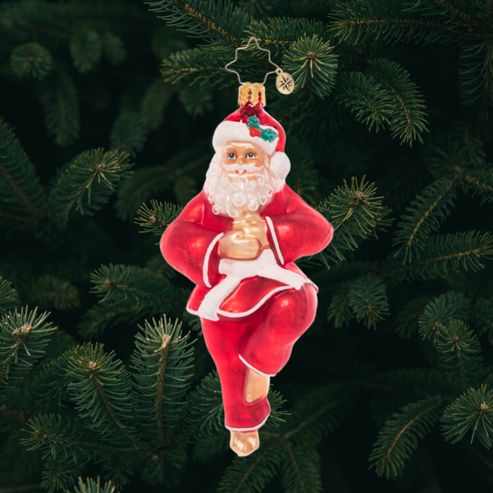 Ornament Description - Kung Fu Claus: Santa spends a lot of time stressing out about his very important job, and eating milk and cookies. To keep his body and mind in tip-top shape, he's taken up kung-fu! Find your center and celebrate the martial arts with this playful piece.