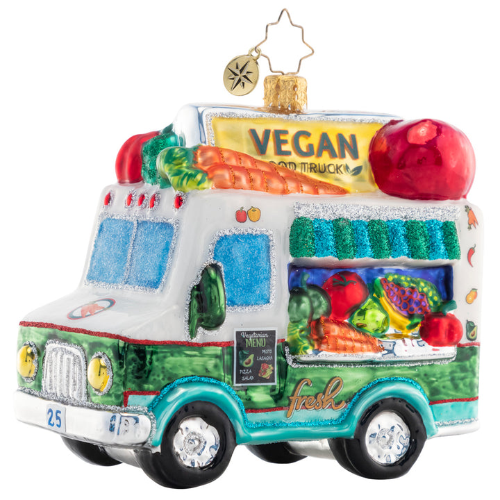 Front - Ornament Description - Veggie Express: Toting fresh veggies and fruits around town, this fantastic food truck has something delicious to offer for everyone.