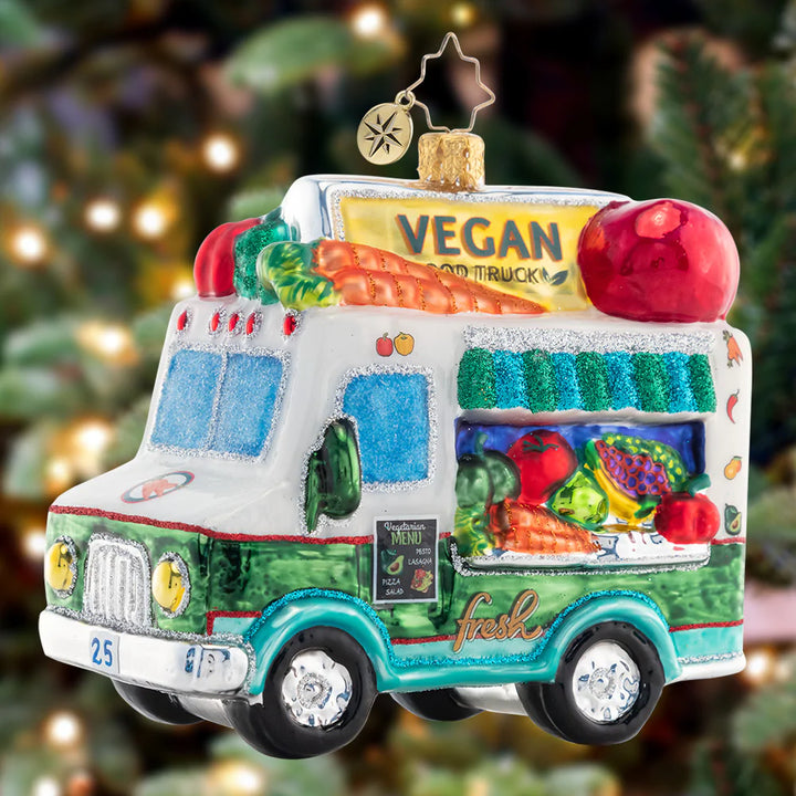 Ornament Description - Veggie Express: Toting fresh veggies and fruits around town, this fantastic food truck has something delicious to offer for everyone.