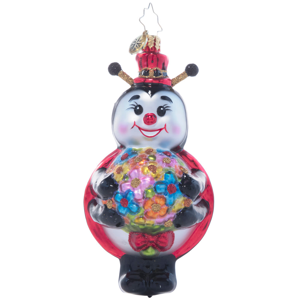 Front - Ornament Description - Who's The Lucky Ladybug?: Who doesn't love flowers? This cheerful ladybug gentleman smiles wide as he gathers a fresh spring bouquet for a very special someone.