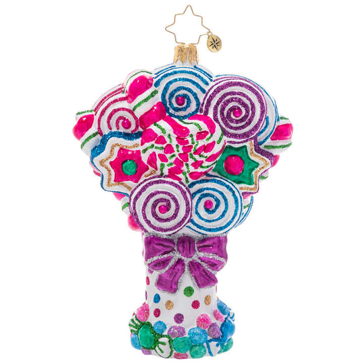 Front - Ornament Description - Spectacular Sweets Bouquet: Love is sweet! Celebrate your sweetie with this bountiful bouquet of colorful lollipops and candies.