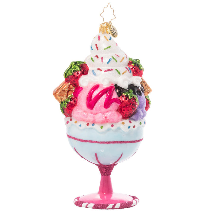 Front - Ornament Description - Cherry on Top: Now that's what I call a sundae! Generous scoops of ice cream, dollops of whip cream, waffle cone pieces, fresh fruits, sweet syrups and loads of sprinkles fill a candy-colored goblet to create a treat that sweet dreams are made of.