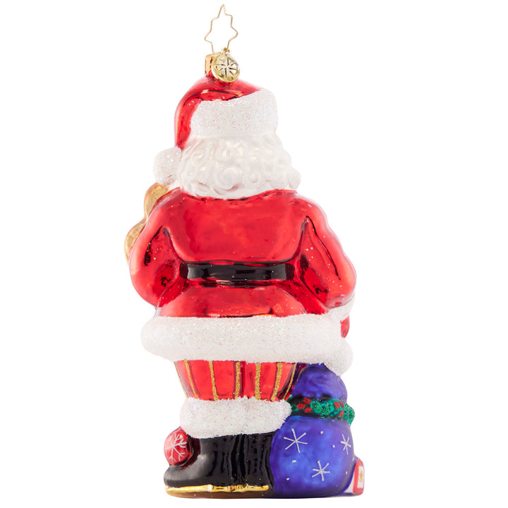 Back - Ornament Description - Santa's Foster Friend: Santa is a friend to all, especially his sweet foster dog Fido. Celebrate the beloved furry friends in your family this Christmasd with a cherished hand-painted ornament.