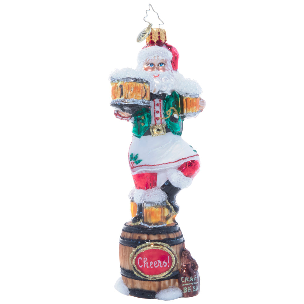 Front - Ornament Description - Three Cheers For Santa: Santa knows what the holidays are all about – good food, good friends, and of course, good drinks. Three cheers for the season!