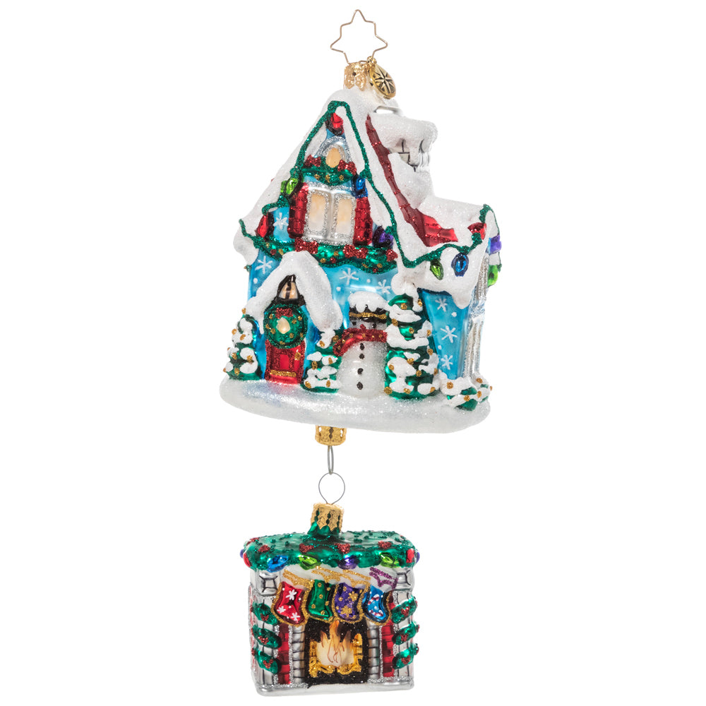 Front - Ornament Description - Cozy Christmas Cottage: A festive cozy cottage, all decked out for the holiday season. Imagine how delightful it must be inside. Bring this miniature home into your own holiday scene this Christmas.
