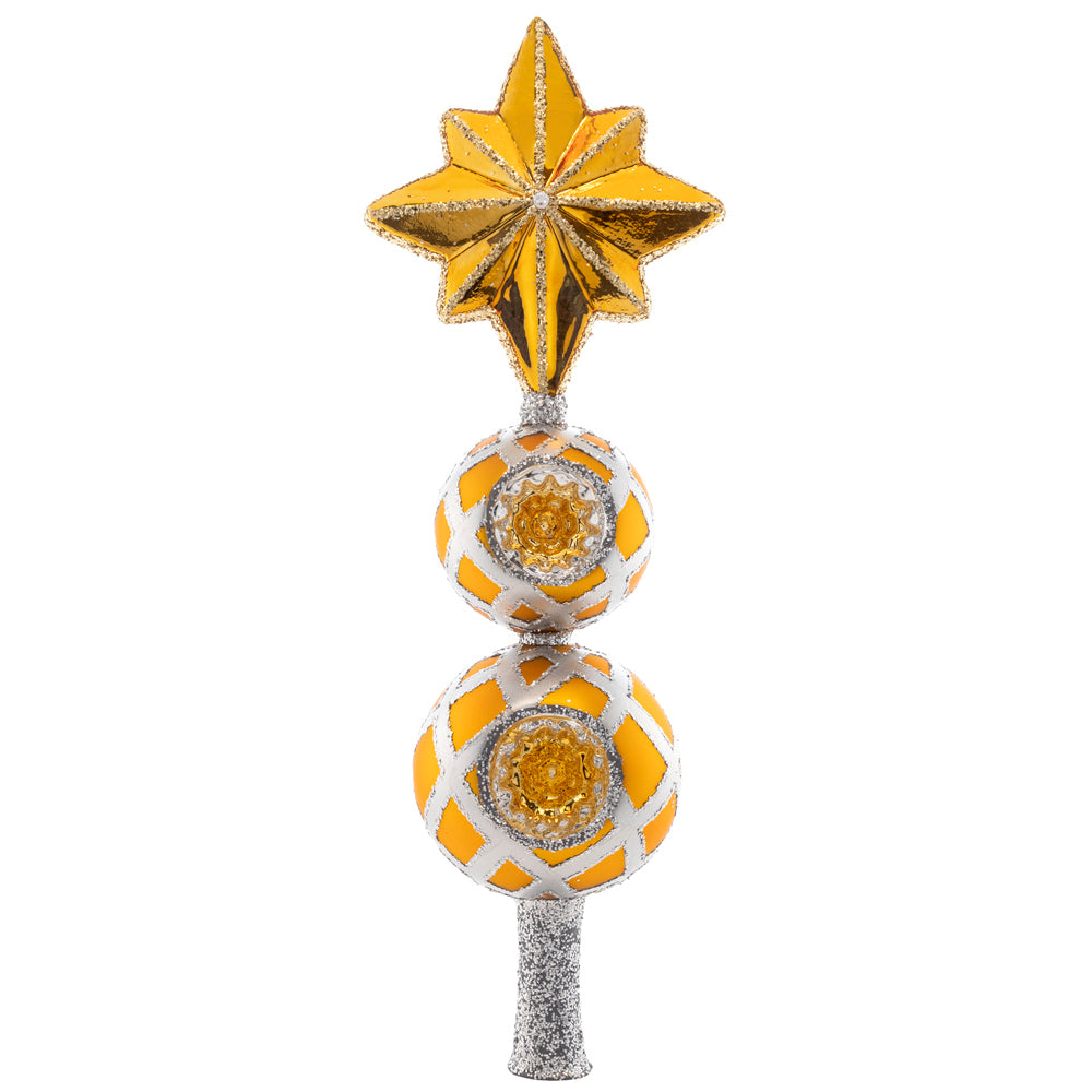 Front - Ornament Description - Christmas Star Finial: Let this glorious gilded star serve as your guide this Christmas, shining as a beacon of classic holiday cheer atop your tannenbaum.